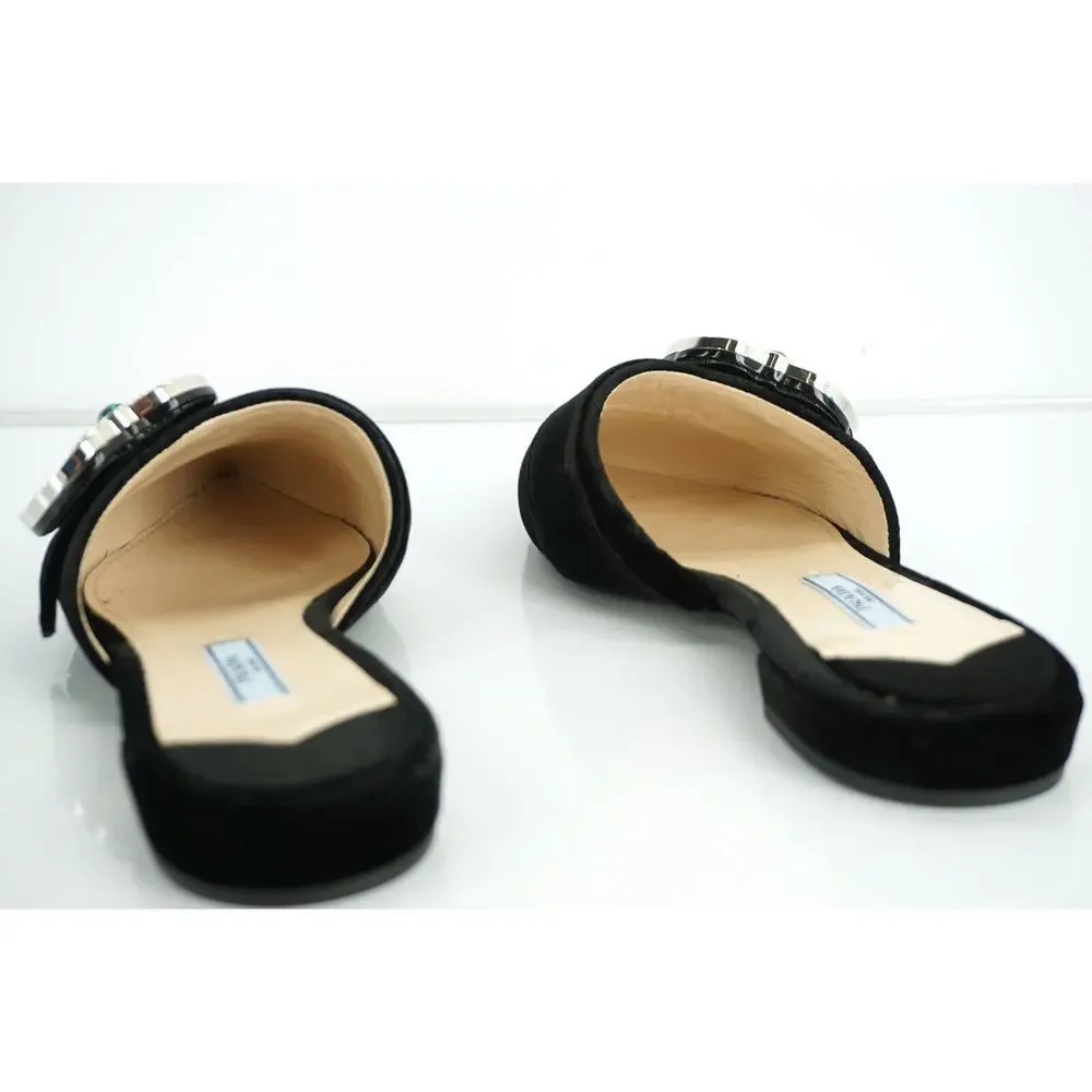 Prada Velvet Crystal Broach Pointy Mule Flat jewel broach